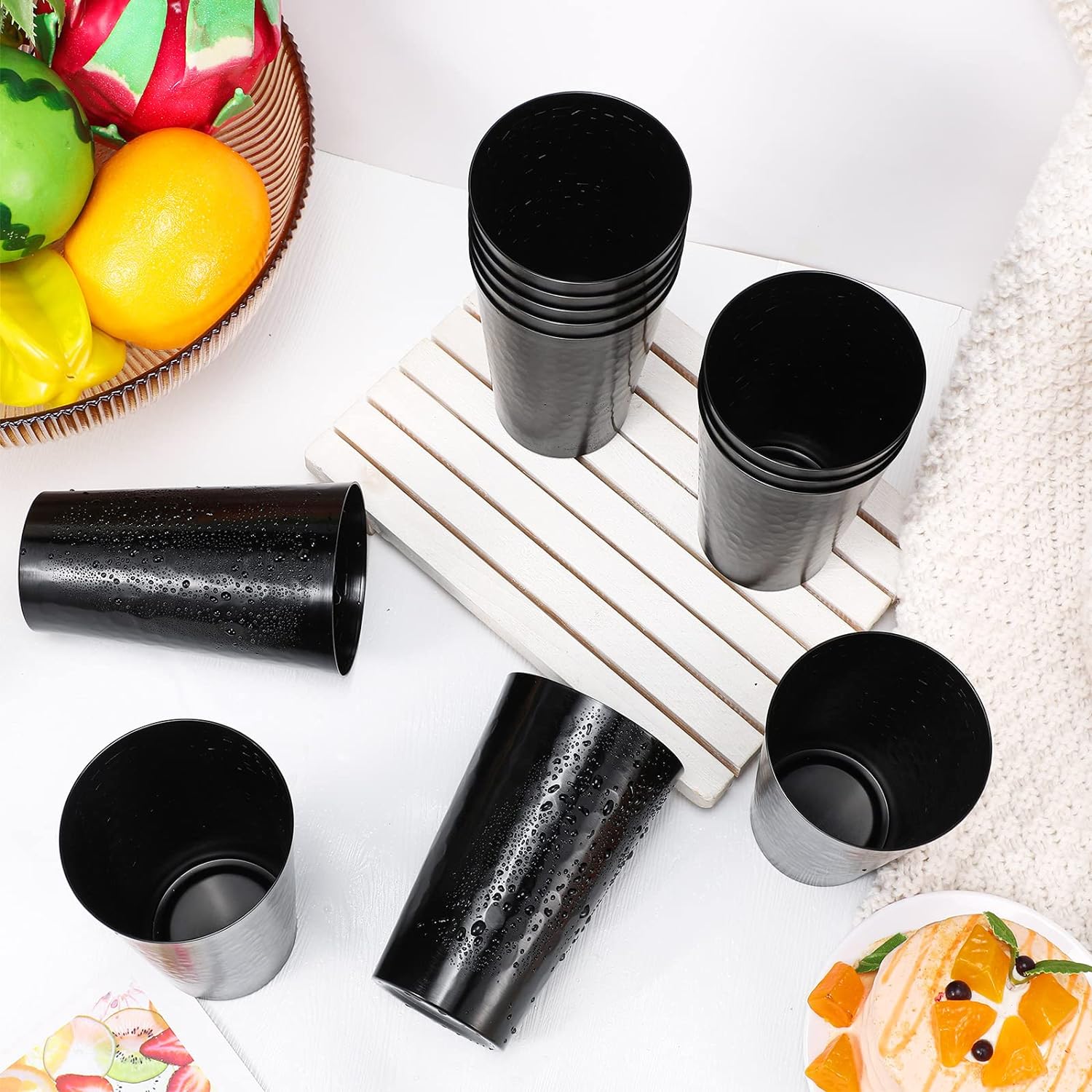 Set of 12 Metal Tumblers 15 oz Aluminum Cold Drink Cup Iced Coffee Cup Aluminum Cups Aluminum Tumblers, Aluminum Hammered Tumblers Beer Cups for Birthday Party Camping Travel Outdoors Supplies (Black) - Image 5